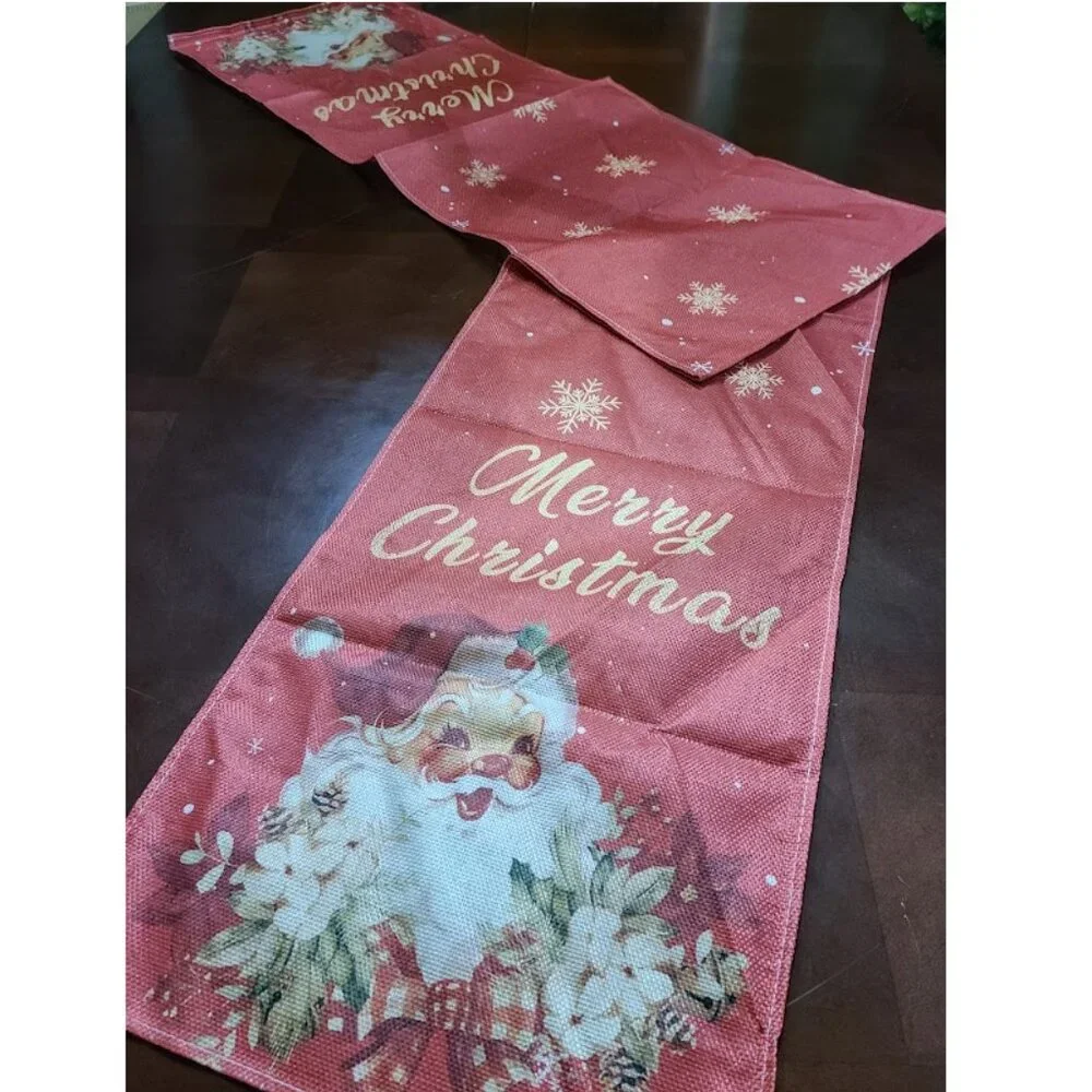 Christmas Table Runner Red Santa Decor Holiday Decoration Decorative Cloth